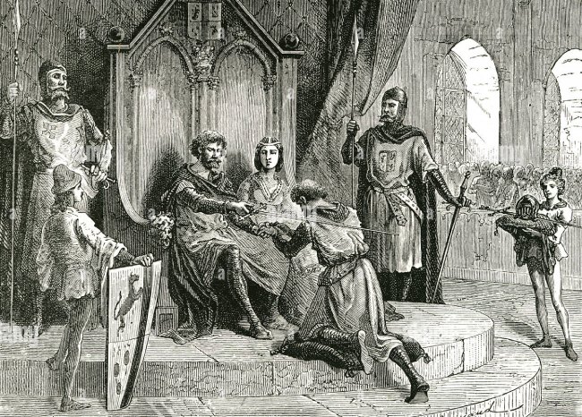 Miniatura raffigurante la cerimonia dell'omaggio feudale, XII secolo